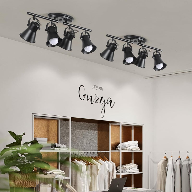 SEEBLEN 4-Light Track Lighting Kit, Directional Ceiling Light, Industrial Black Kitchen Track Lighting Fixtures Ceiling for Kitchen, Living Room, Dining Room, Hallway. - Image 5